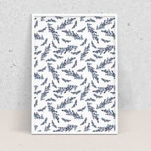 藍色花朵海報數位 JPEG 可列印牆面畫廊牆面藝術花卉印刷