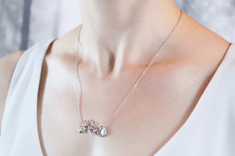 Family Mini Birthstones & Leaf Initial Charm Flower Pendant Necklaces