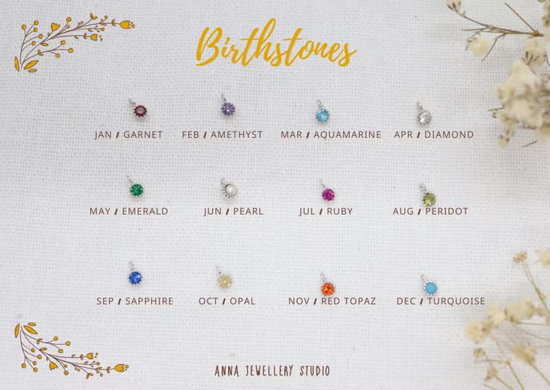 Family Mini Birthstones & Leaf Initial Charm Flower Pendant Necklaces
