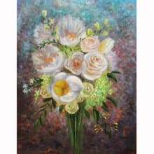 White Peonies and Roses painting Original Flowers Art Bouquet Artwork Floral art