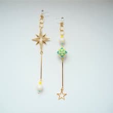 tachibanaya Blue Star Japanese TEMARI アシンメトリー earrings 日本的傳統工藝 手鞠球 刺繡 耳環