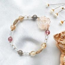 春聲・花夢 櫻花瑪瑙 牡丹花手鍊 天然石手串 草莓晶 太陽石