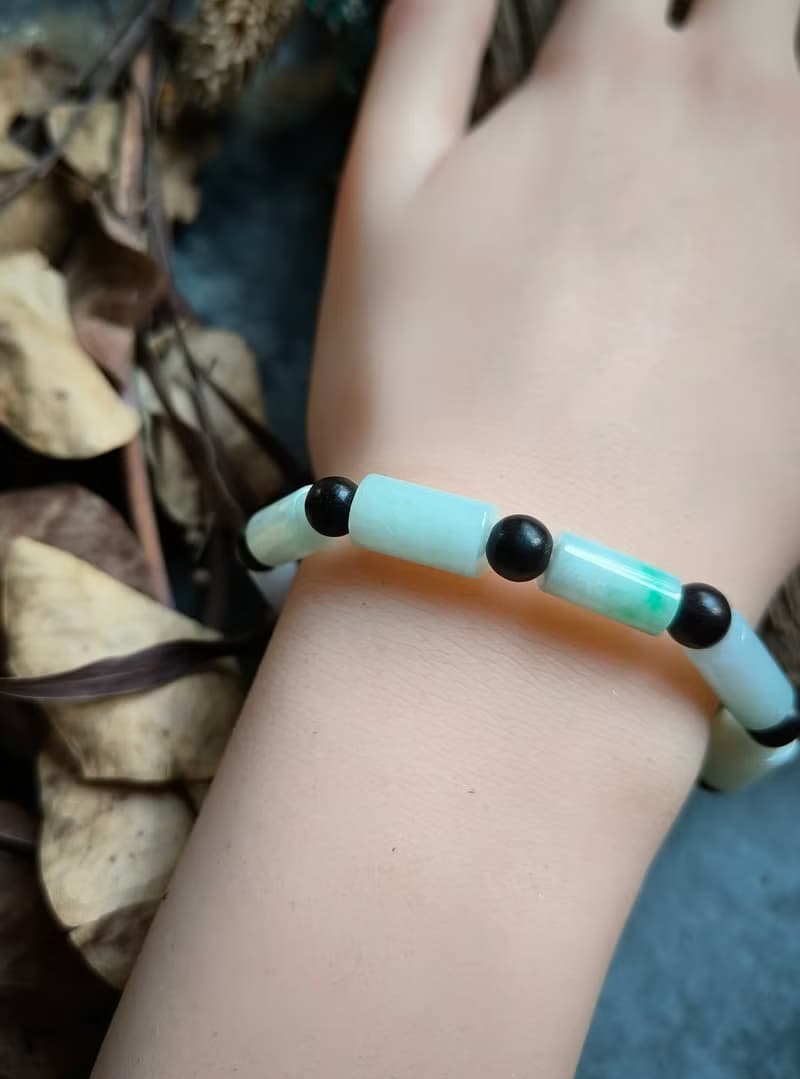 天然緬甸三彩桶珠手鍊