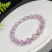 精品紫鋰輝手串8mm冰透拉絲淺薰衣草紫搭配湖水綠和田玉淡雅柔潤