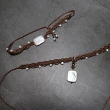 天然石巴洛克珍珠蠟線編織頸鏈手鍊