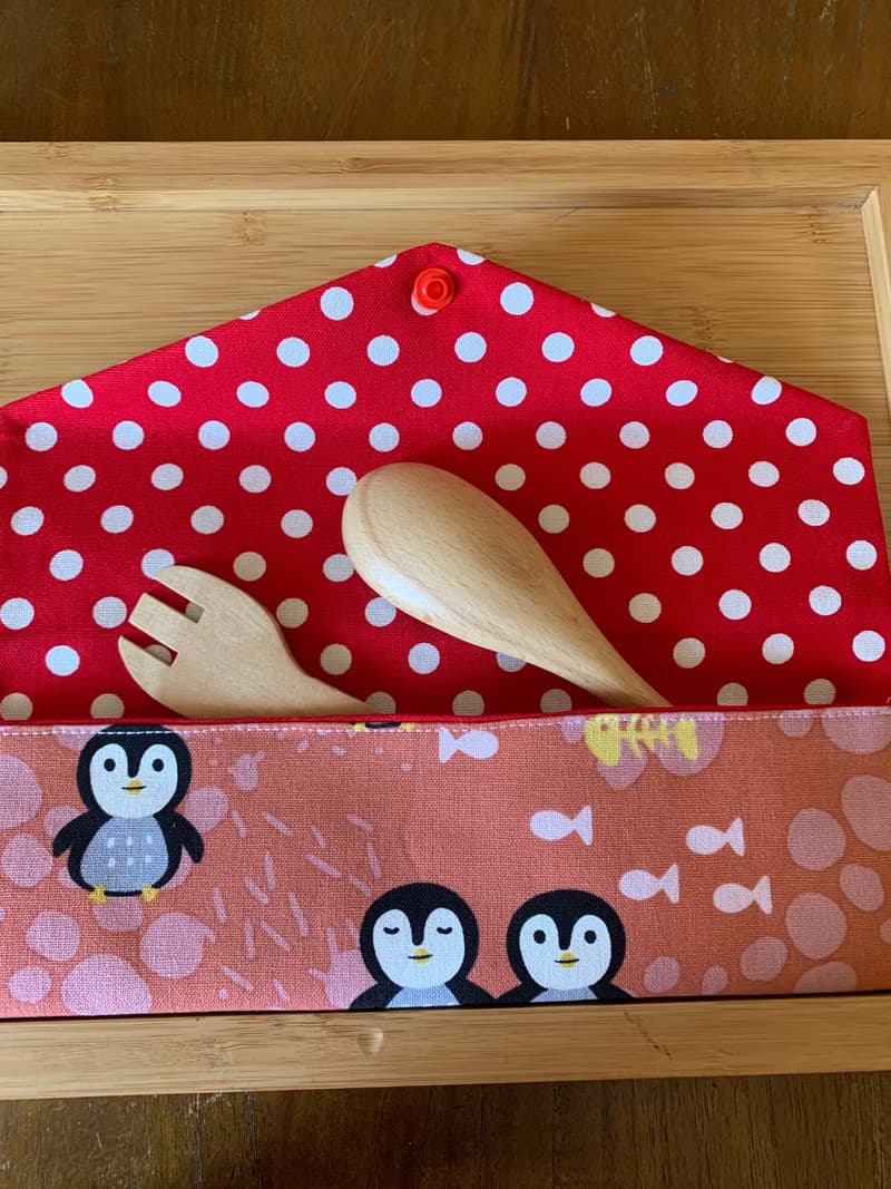 文青風環保純棉筷袋  企鵝想飛 浪漫粉 日本 潮物 收納 手作餐具