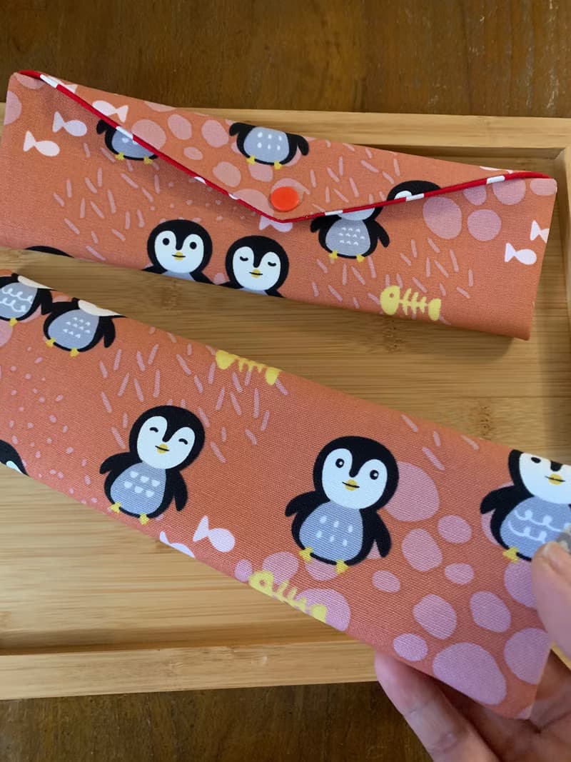 文青風環保純棉筷袋  企鵝想飛 浪漫粉 日本 潮物 收納 手作餐具