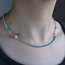turquoise mother of pearl necklace 天然石ターコイズ マザーオブパール オプシディアン　ブルー　白　チョーカー
