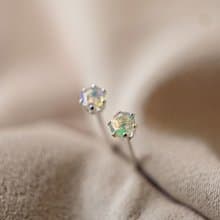 SV925 迷你蛋白石單鑽耳環(耳夾) 3mm 皇冠六爪鑲 歐珀Opal