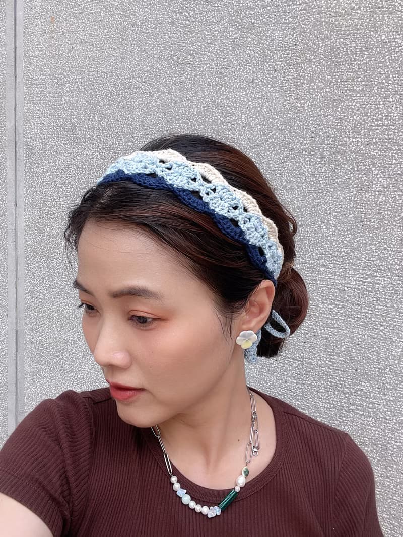 波浪編織髮帶 天海藍