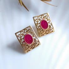 Vintage Jewelry 西洋古董飾品 金屬鍍金 簍空窗花 針式耳環