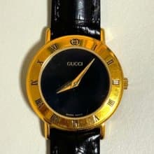 GUCCI 雪莉系列 黑金色羅馬錶盤 石英手錶 Vintage