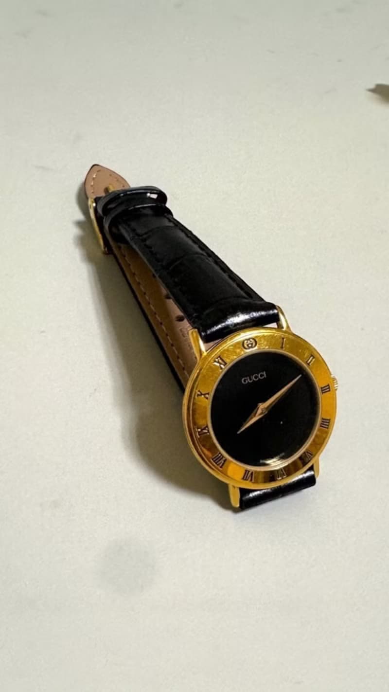 GUCCI 雪莉系列 黑金色羅馬錶盤 石英手錶 Vintage