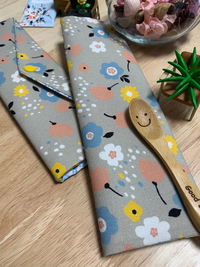 文青風環保純棉筷袋 夢裡花落 質感原胚  超優質卡其色 日本 潮