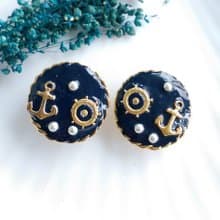 Vintage Jewelry 西洋古董飾品 海洋風 深藍 船舵 船錨 夾式耳環