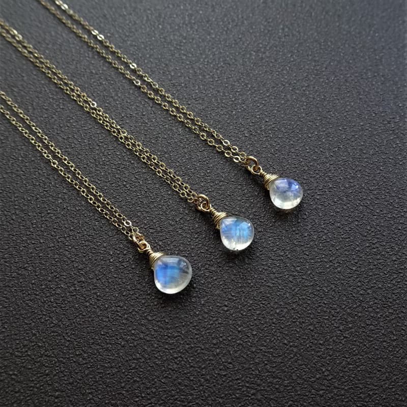 小巧光面心形 月光石 扁胖水滴形 14Kgf 包金項鍊 鎖骨鍊