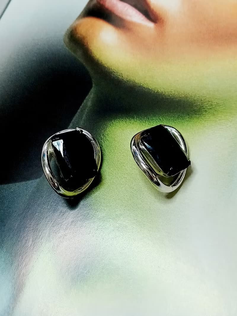 vintage jewelry  古董夾式耳環  黑石