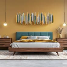 金色地平線 3D 立體壁掛雕塑 藍綠與金色 木材與金屬