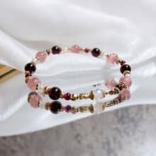 石榴石、星光草莓晶、紫牙烏、月光石 天然石手鍊