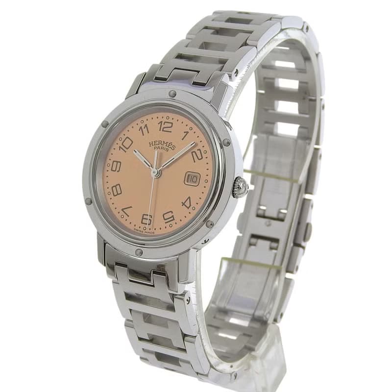 【日本直送】エルメス HERMES クリッパー 腕時計 CL4.410 SS クオーツ アナログ表示 ピンク文字盤 ボーイズ【中古】