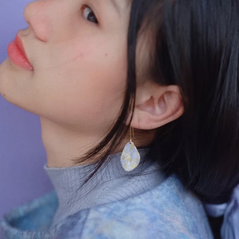 莫奈印象派油畫肌理原創手繪紫色系藝術耳環