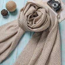 【厚款】喀什米爾羊毛圍巾/披肩  菱格紋褐色 手工機織