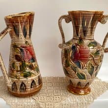 花瓶/水壺復古 1960 年代 HBEQUET 手繪比利時陶瓷套裝 2