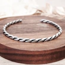 方晶格 麻花手環 霧黑 925純銀手環 開口式 C型手環