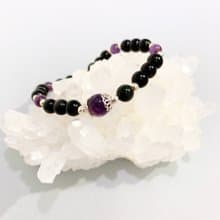 Ops Obsidian Silver bracelet-黑曜石/純銀/防小人/彈性/紫水晶