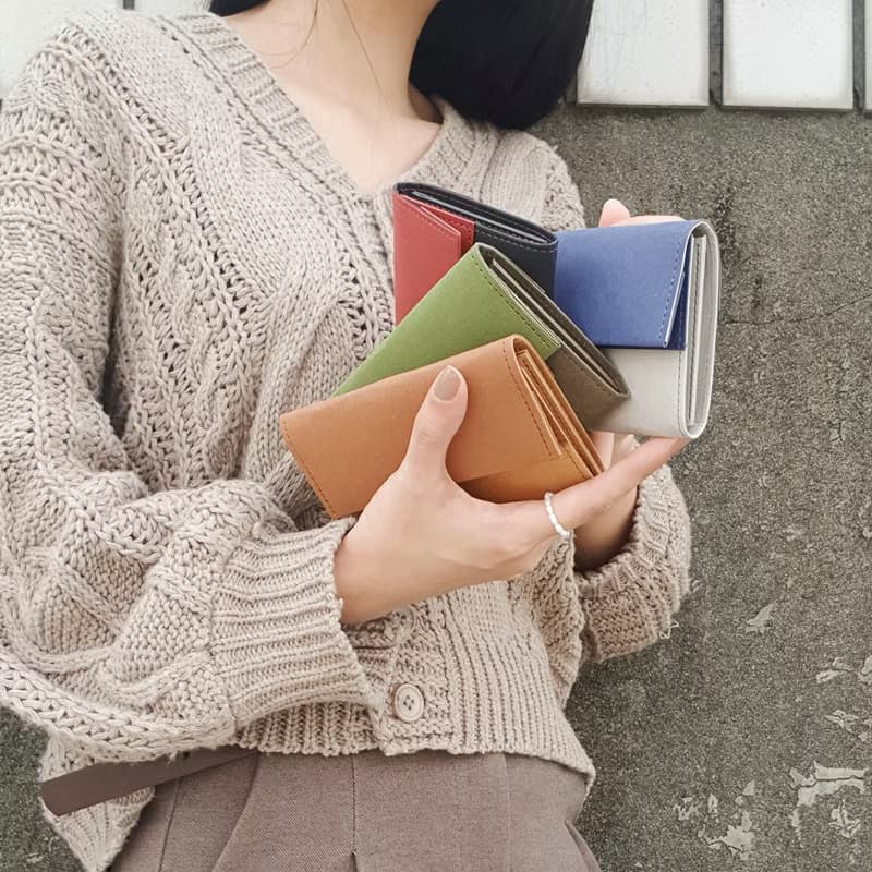 質感撞色 水洗牛皮紙夾 短夾 皮夾 零錢包