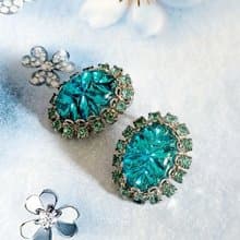 vintage jewelry Judy Lee  藍色裂紋玻璃萊茵石 夾式耳環