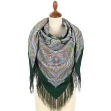 Pavlovo Posad Russian Shawl 100% Wool Scarf 125x125 cm Wrap Silk Fringe 2027-9