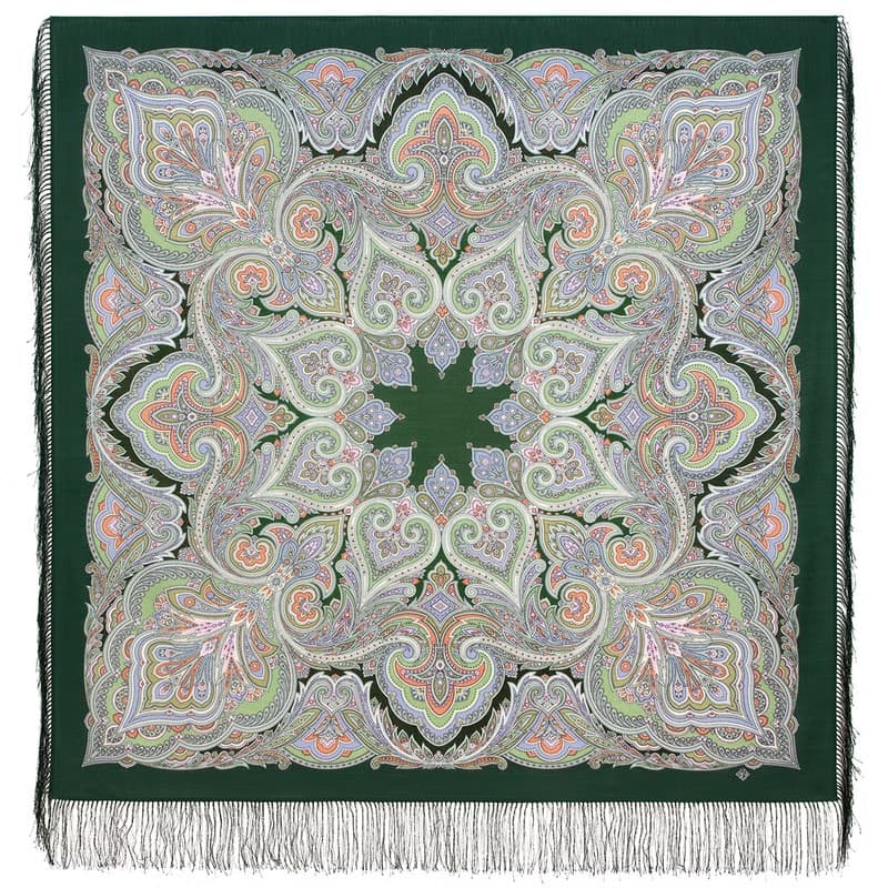 Pavlovo Posad Russian Shawl 100% Wool Scarf 125x125 cm Wrap Silk Fringe 2027-9