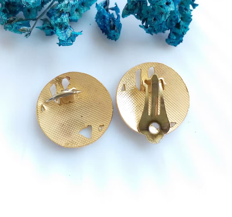 Vintage Jewelry 西洋古董飾品 紫粉色調 花卉 景泰藍 夾式耳環