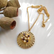 【西洋古董飾品】金色調 優美 氣質 圓牌 珠鑽 項鍊