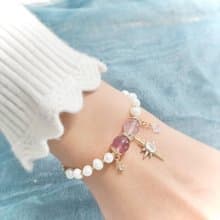 Giftest 淡水珍珠草莓晶/愛的光芒 基督教手鍊手鏈禮物十字架B33