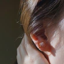 ll 6mm粉澳寶耳環 ll 金線框耳針 無痛耳夾 / 一對