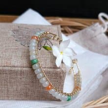 Burmese Jade Bangle White Jade Step with Green Apple and Red Real Silver Body