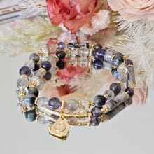 從心-雙圈設計款/黑銀鈦/堇青石/拉長石/鷹眼石/地圖石/水晶手鍊