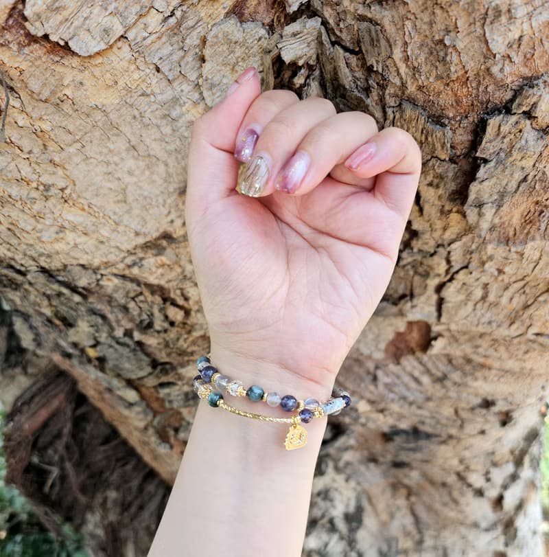 從心-雙圈設計款/黑銀鈦/堇青石/拉長石/鷹眼石/地圖石/水晶手鍊