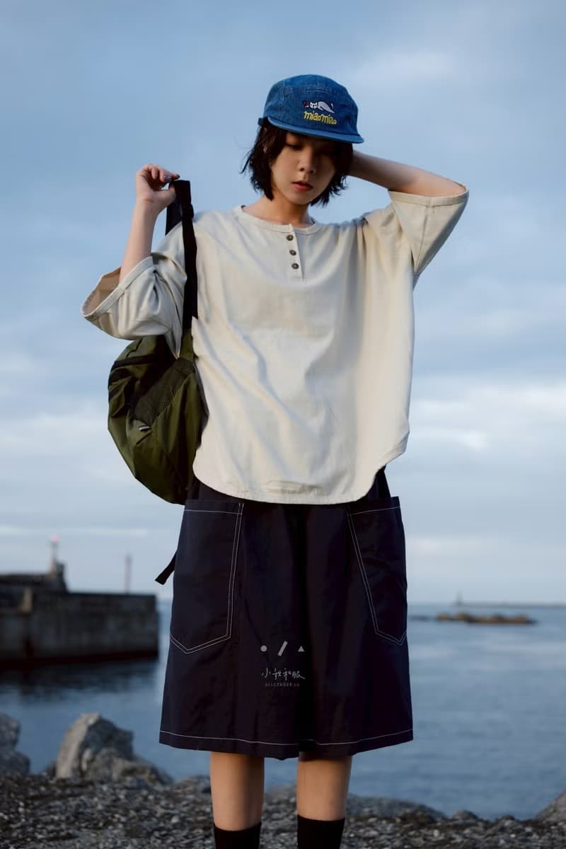 小木偶三釦圓弧小寬TEE - 3色 - 杏色