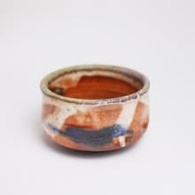 明芽窯 l 柴燒志野藍繪雲絞茶碗 志野釉 陶器 茶具 蒐藏品 H6