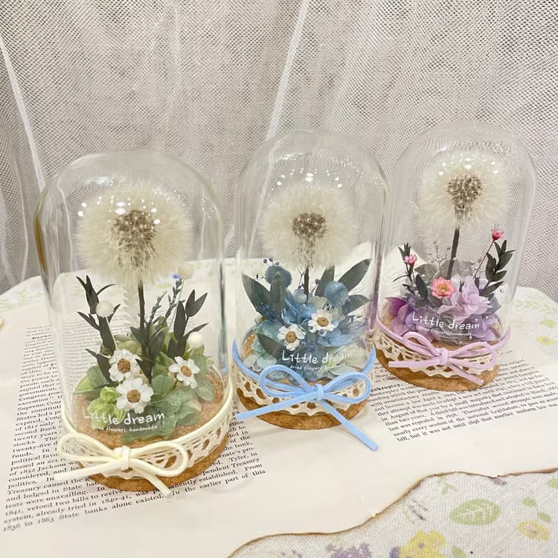 | 小夢境花藝 | 永生花蒲公英 玻璃器皿 玻璃罩永生花 / 交換禮