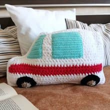 Crochet pillow pattern Ambulance. Crochet home decor. Bus pocket pillow.