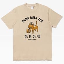 BOBA MILK TEA 中性短袖T恤 卡其 食物波霸奶茶珍珠禮物貓咪快速