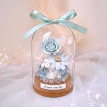 永生花玻璃盅-晨霧藍 l 不凋花玻璃盅 日本玫瑰 情人節禮物