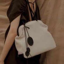 口金系列 亞麻織物拼皮旅行袋 單肩貝殼包