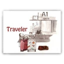 手繪插畫萬用卡/卡片/明信片/插畫卡-旅人 旅行 旅遊 機場 行李箱
