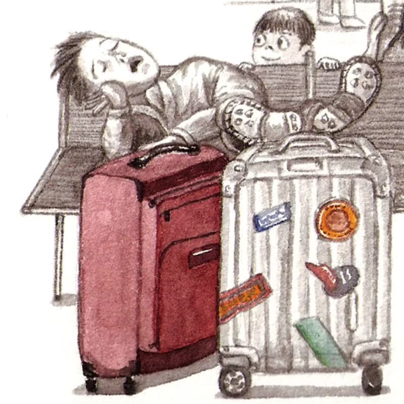 手繪插畫萬用卡/卡片/明信片/插畫卡-旅人 旅行 旅遊 機場 行李箱