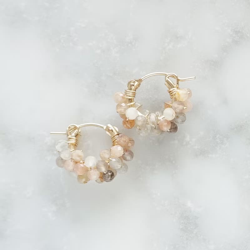 14kgf multi colors Moonstone pave pierced earrings / clip on